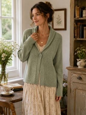 Tweeds Wool/Angora blend cardigan M button shawl collar cottage core fall/winter